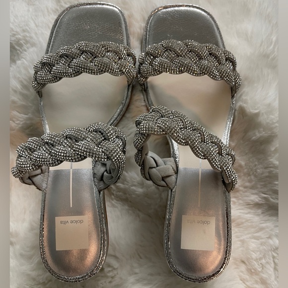 Ronin Rhinestone Braided Block-Heel Sandals Silver Size 9.5 - Picture 4 of 10